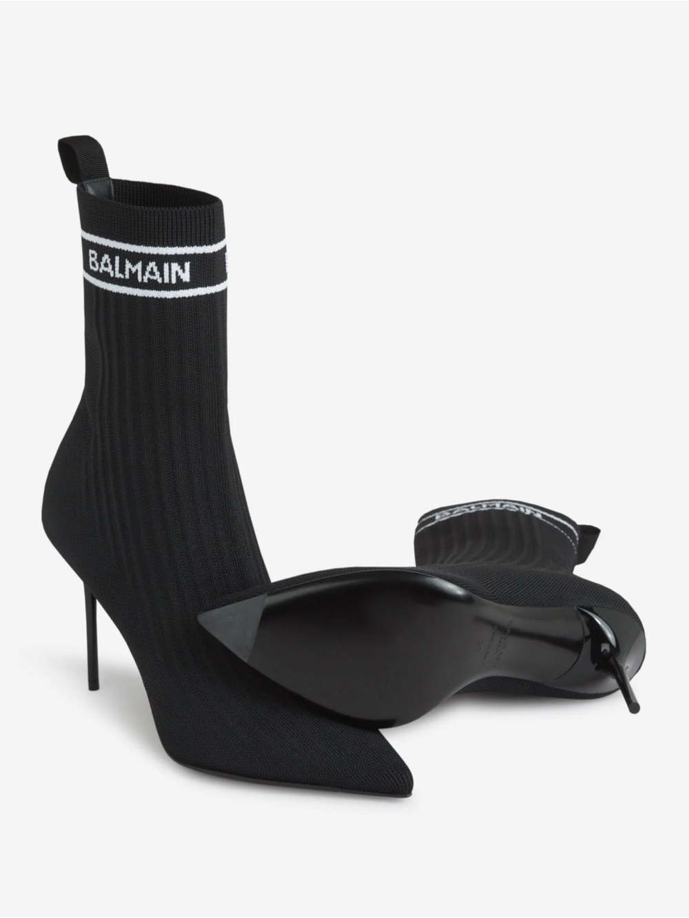 Balmain Knit Black Skye Sock-Style Pointed Stiletto Boot - Picture 4 of 10